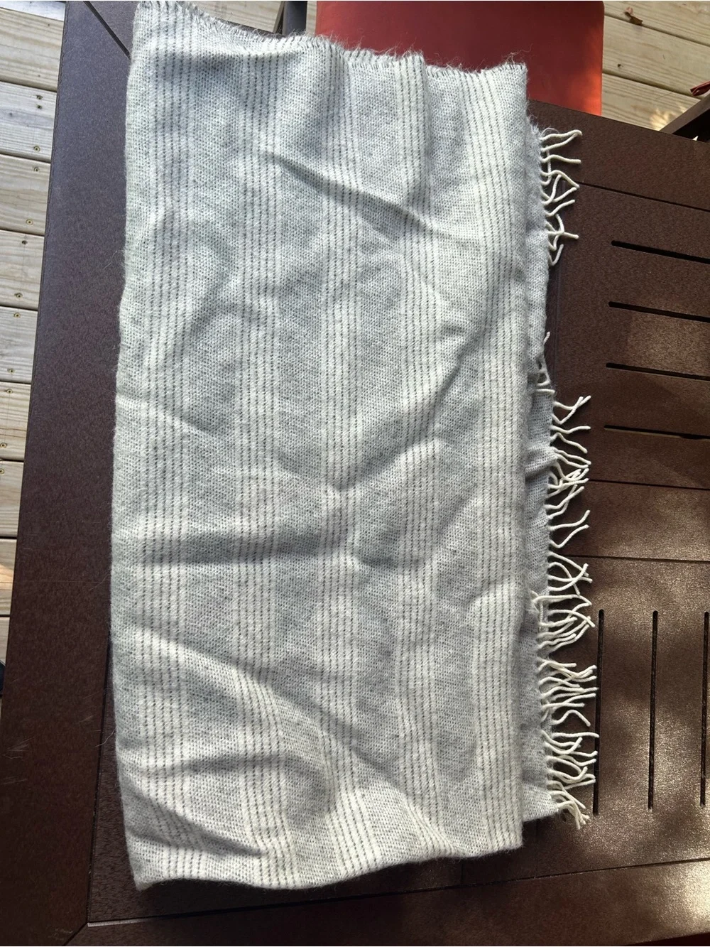 Authentic Irish Merino & Alpaca Gray and White Striped Throw Blanket